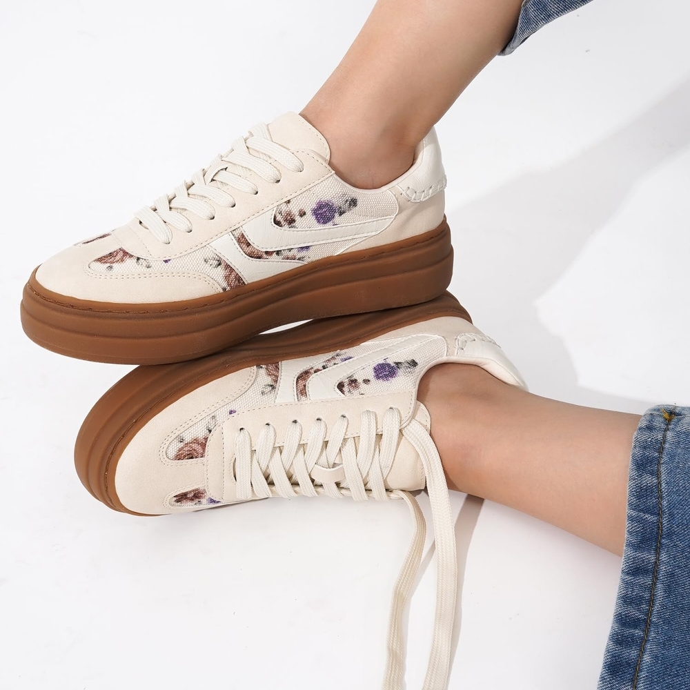 Women’s Cream Floral Platform Sneakers